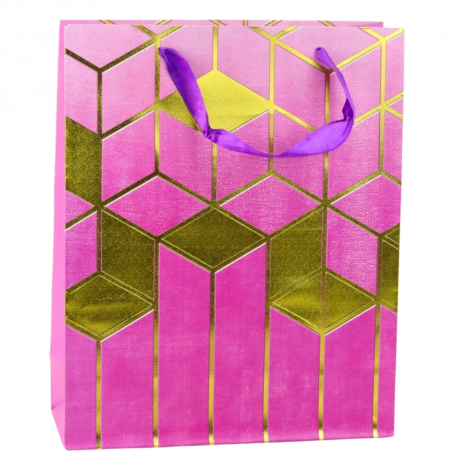 Pungă cadou din hârtie cu modele geometrice aurii