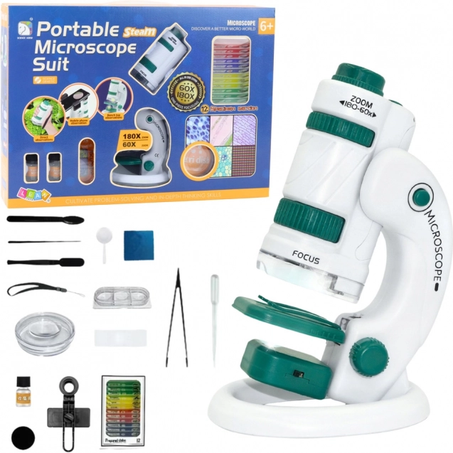 Microscop educațional portabil 2în1 pentru copii 60x/180x cu accesorii
