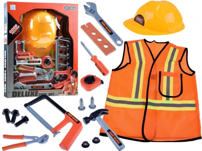 Set costum constructor mic cu vestă și unelte