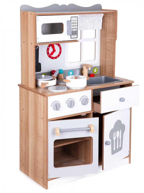 Bucătărie din lemn pentru copii cu accesorii Ecotoys