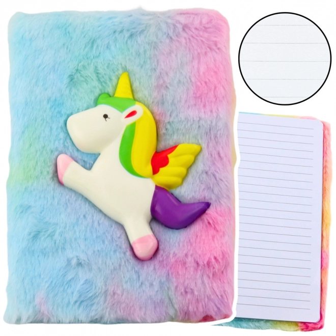 Caiet plușat cu unicorn 3D colorat