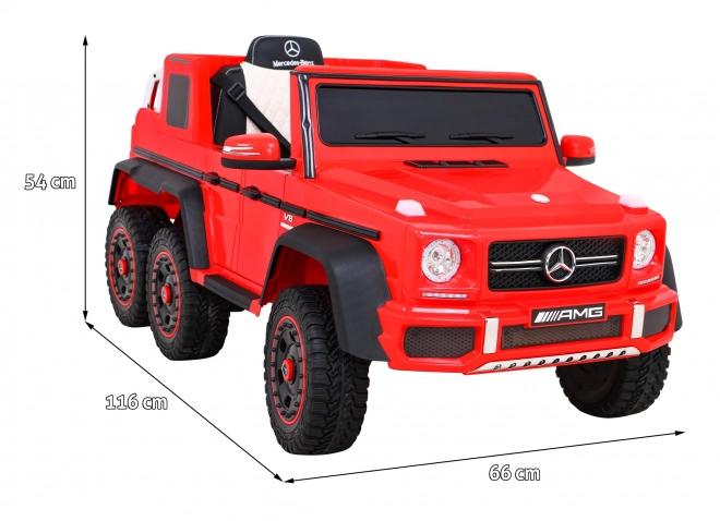 Mercedes G63 AMG Mașina pe baterii Roșie + Telecomandă + 6 roți EVA + Start lent + MP3 LED