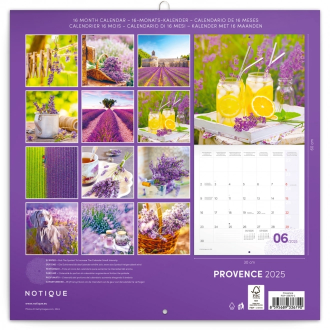 calendar de notițe Provence 2025, parfum de lavandă, 30 x 30 cm