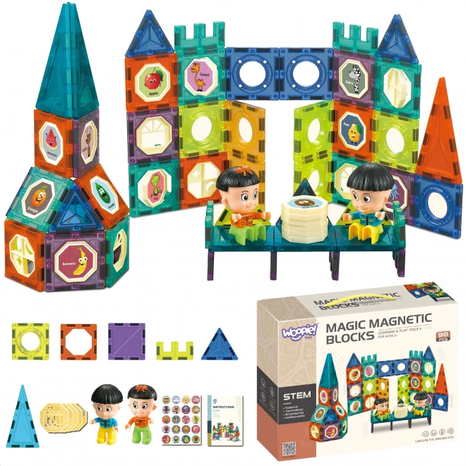 Set de construcții magnetice Woopie castel 98 piese