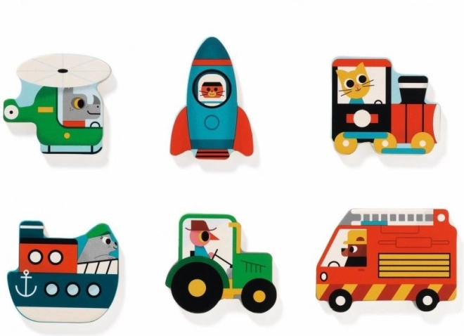 Puzzle din lemn cu vehicule Djeco