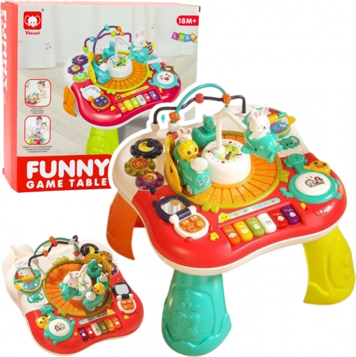 Măsuță interactivă educativă 2‑în‑1 cu panou muzical și pian, roșie
