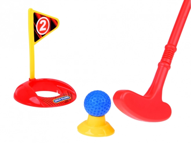 Set Mini Golf pentru copii cu crose, mingi și suport pe rotile