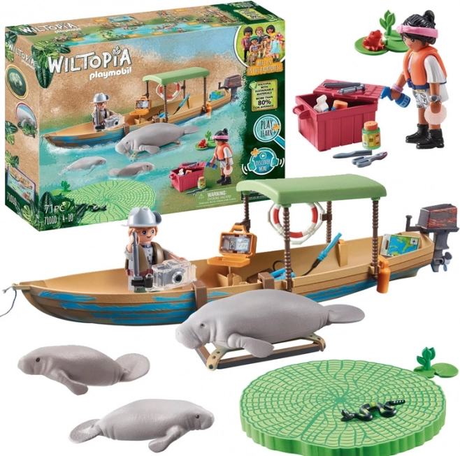 Playmobil Wiltopia expediție cu barca – salvarea lamantinului (71 piese)