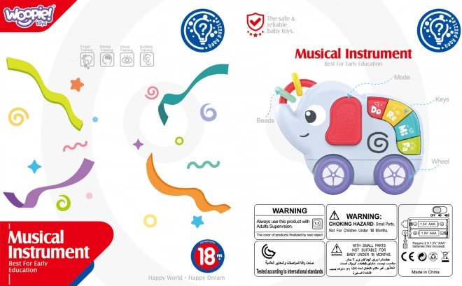 Elefant interactiv senzorial și muzical pentru copii Woopie