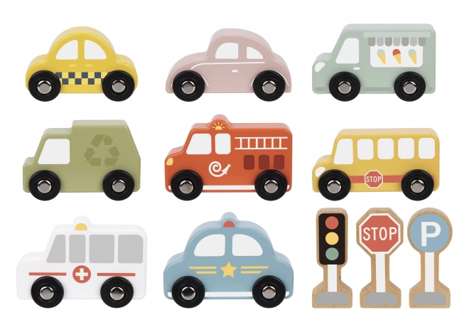 Set Vehicule și Semne de Circulație din Lemn pentru Copii