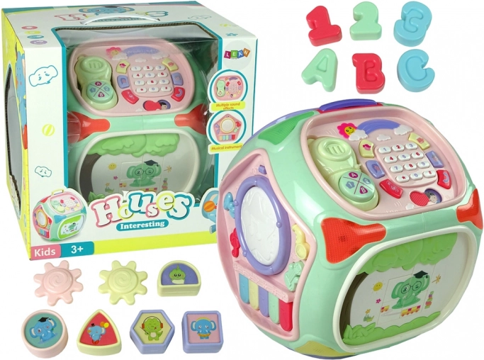 Cub educațional interactiv cu sortator, telefon și pianină