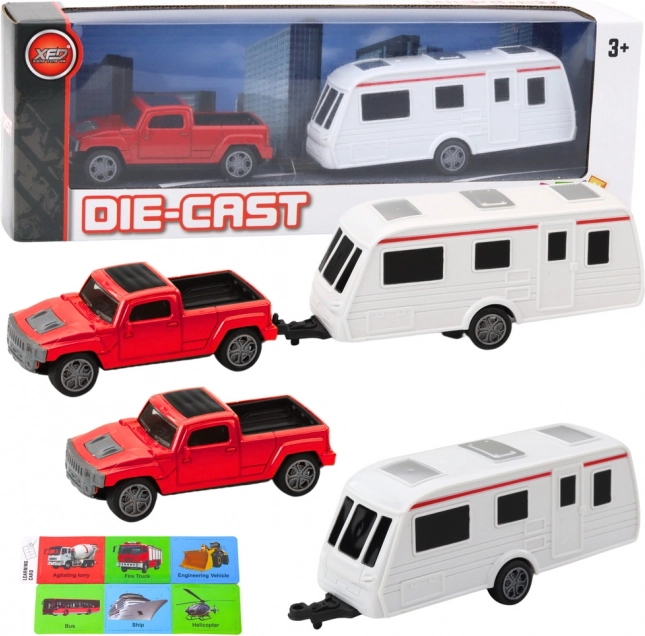 Set de mașinuță cu rulotă roșie