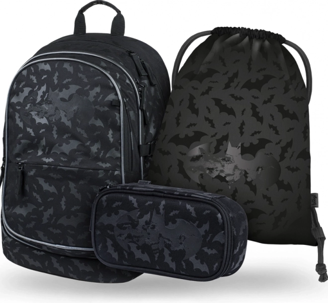 Set școlar Baagl 3 piese BATMAN negru – rucsac, penar și săculeț