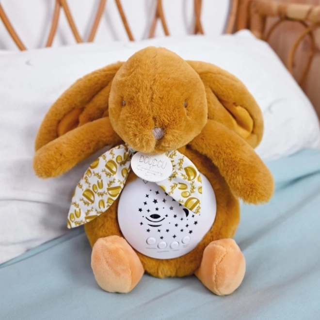 Doudou cutiuța muzicală cu proiecție iepuraș galben muștar