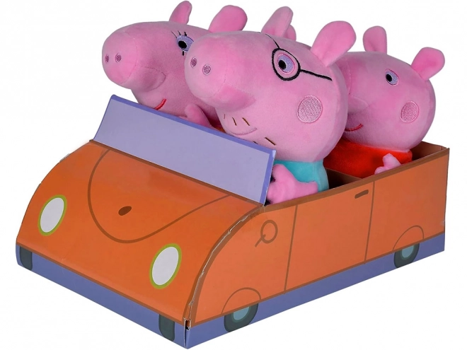 Set de plușuri Peppa Pig și familia în mașină