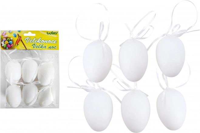 Ouă decorative din plastic alb pentru agățat 6 cm
