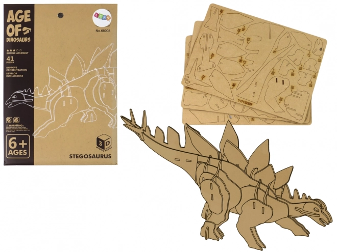 Puzzle 3D din lemn Stegosaur educational cu 41 de piese