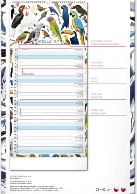 Calendar de perete Planificator de familie 2026 cu ilustrații Animalium