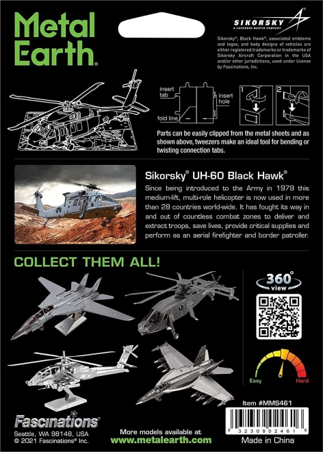 Puzzle 3D helicopter black hawk metal earth