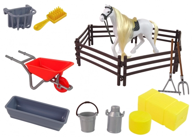 Set jucărie cal de îngrijire și accesorii fermă