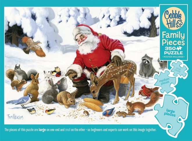 Puzzle de familie Cobble Hill Moș Crăciun cu prieteni animale 350 piese