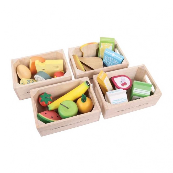 Set de alimente sănătoase Bigjigs Toys în cutii de lemn