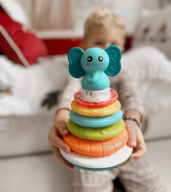 Piramida Interactivă Elefănțel Woopie Baby cu Inele Rățușcă