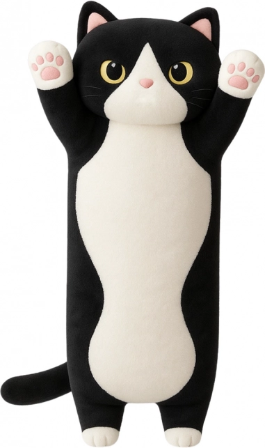 Perna pisică din pluş negru-alb 70 cm