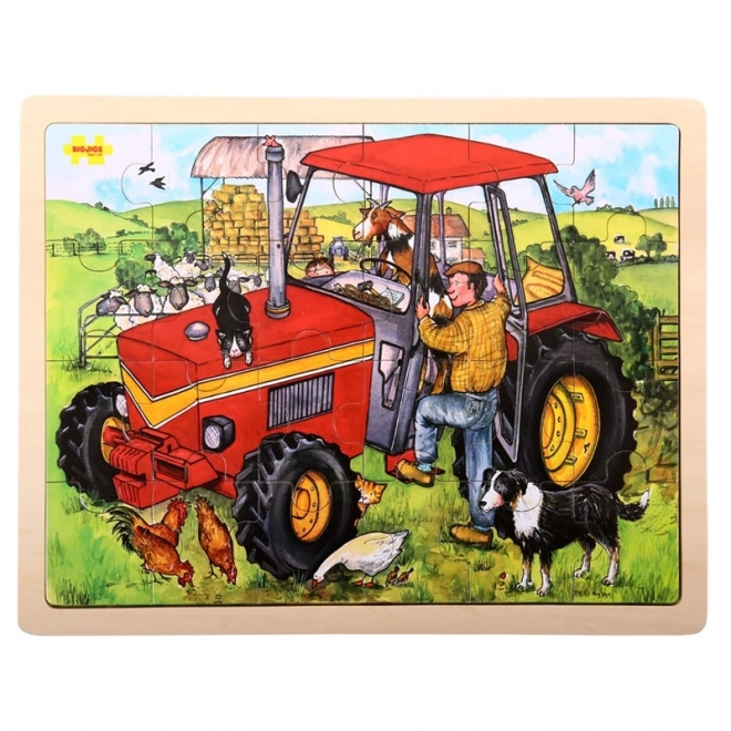 Puzzle din lemn cu tractor 24 piese Bigjigs Toys