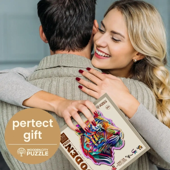 Puzzle din lemn cu model de tigru colorat