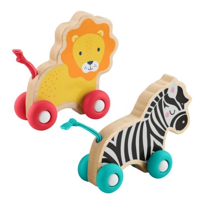 Animale de împins din lemn Leu și Zebră de la Fisher-Price
