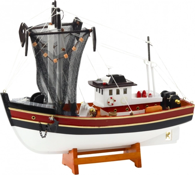 Model decorativ al unei bărci de pescuit cu plasă 38x31cm