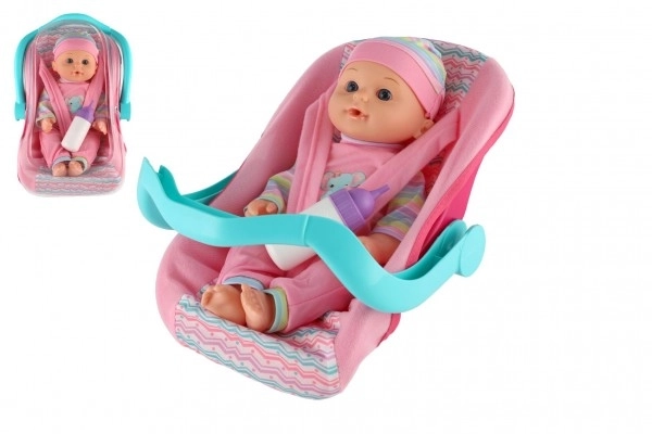 Păpușă Bebeluș 30cm în Scaun Auto cu Biberon