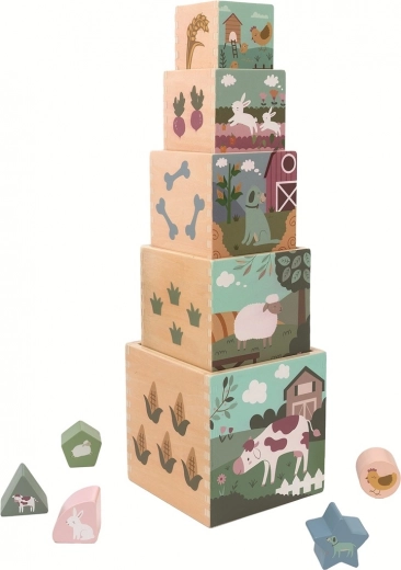 Turn de lemn pliabil cu cuburi Fermă 2Kids Toys