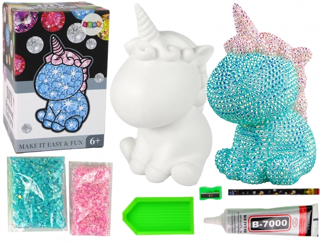 Set creativ diy unicorn albastru cu diamante și cristale