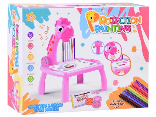 Proiector girafa pentru copii cu 12 carioci – Roz