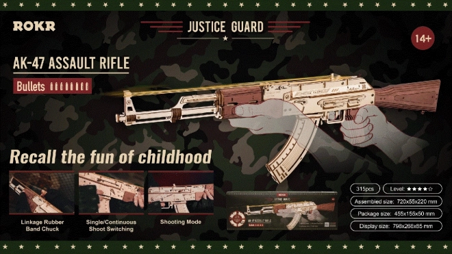 Puzzle 3D din lemn pușcă AK-47