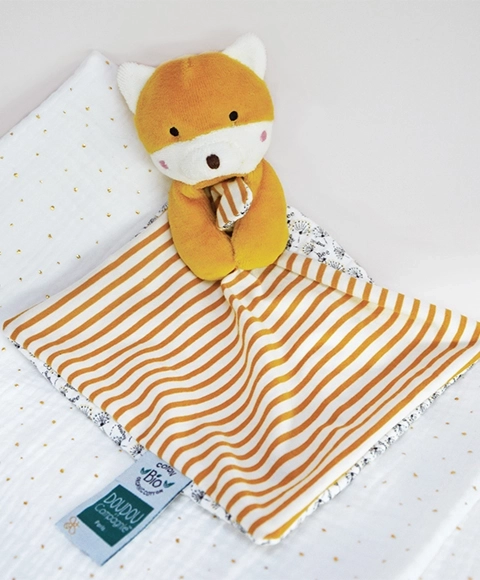 Set cadou Doudou - vulpe cu păturică din bumbac organic 20 cm