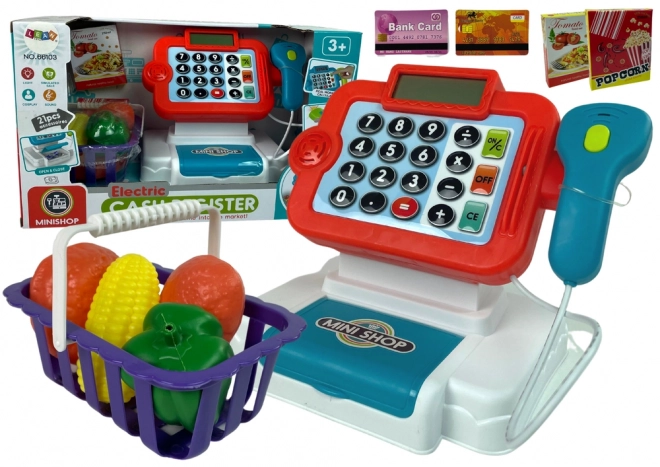 Casierie pentru copii cu calculator și coș cu legume