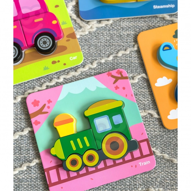Puzzle din lemn pentru vehicule Woopie Montessori FSC