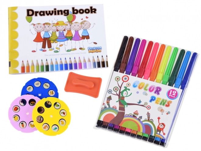 Proiector girafa pentru copii cu 12 carioci – Roz