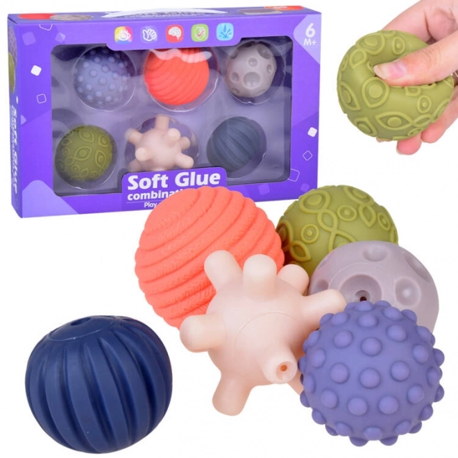 Set de bile senzoriale din cauciuc cu texturi 6 bucăți