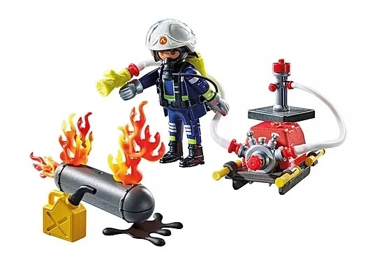Eroul de acțiune Playmobil - Pompier cu pompă de apă