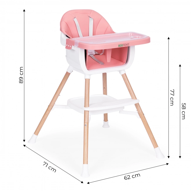 Scaun de alimentație pentru copii 2-în-1 roz Ecotoys