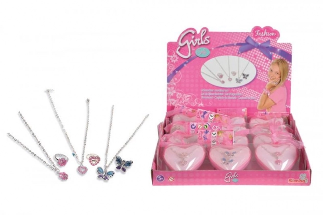 Set Colier și Inel în Cutie În Formă de Inimă