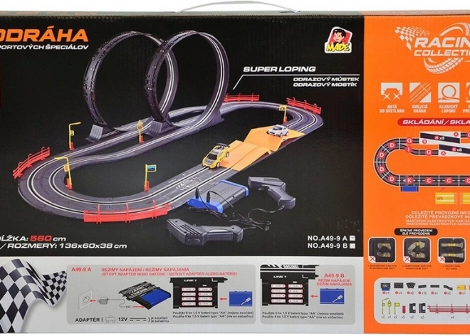 Pistă auto Racing Collection 560 cm cu loopinguri și două mașini