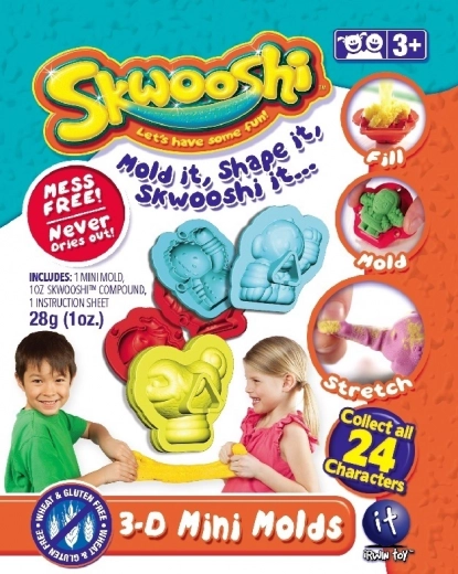 Punguțe colecționabile Skwooshi cu plastilină și mini matriță 3D