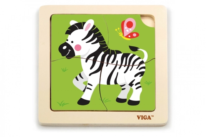 Puzzle din lemn cu 4 piese - Zebra