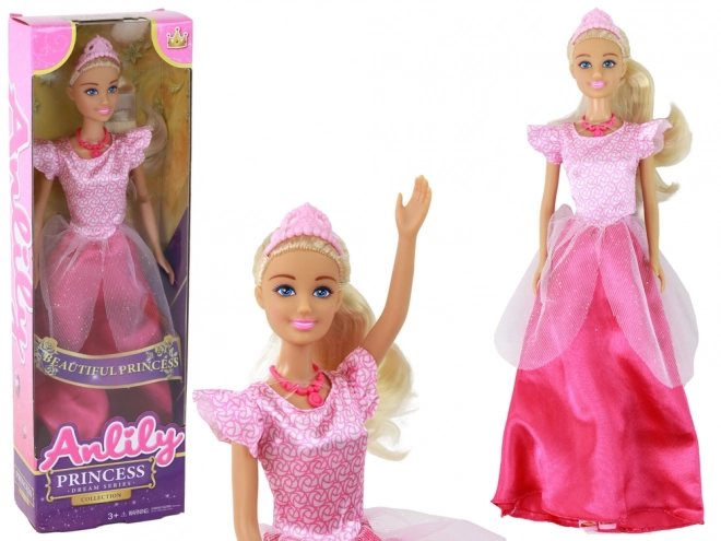 Păpușa Anlily Prințesă Blondă cu Tiara în Rochie Roz