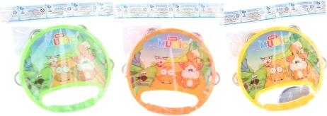 Tamburină din plastic cu animale 17 cm